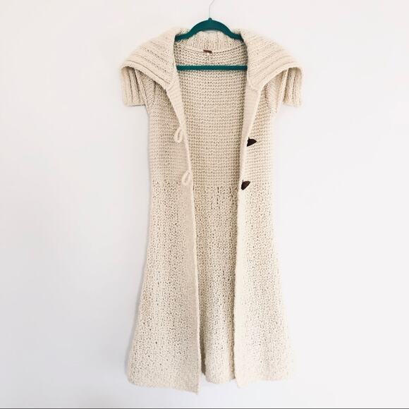 FREE PEOPLE RARE! Handmade Fisherman’s Wool Cardigan Sweater Duster Cream XS - Picture 3 of 9
